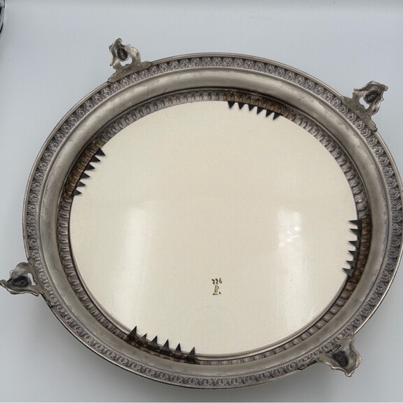 Vintage Brass Plated Footed Trivet Cherub Angel Feet Floral Tile Hot Plate - Picture 11 of 13